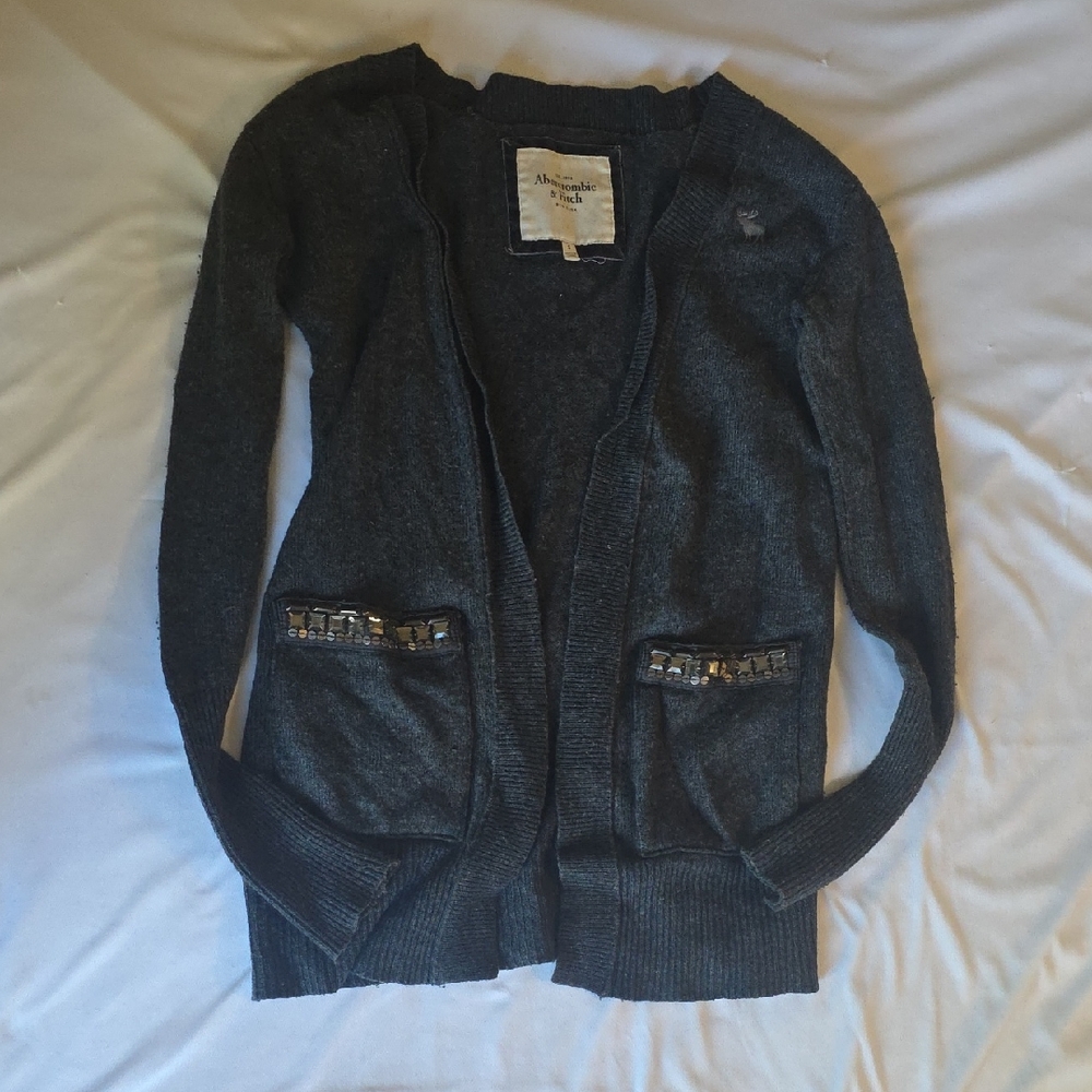 Y2K Abercrombie & Fitch Dark Gray Cardigan with Sequin Accents